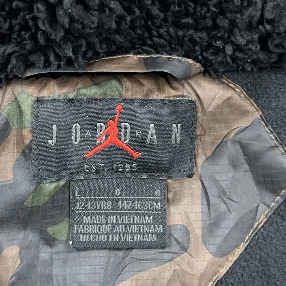 Air Jordan Puffer Jacket Boys Large Green Cano Full Zip Hooded Youth Jumpman‎ *